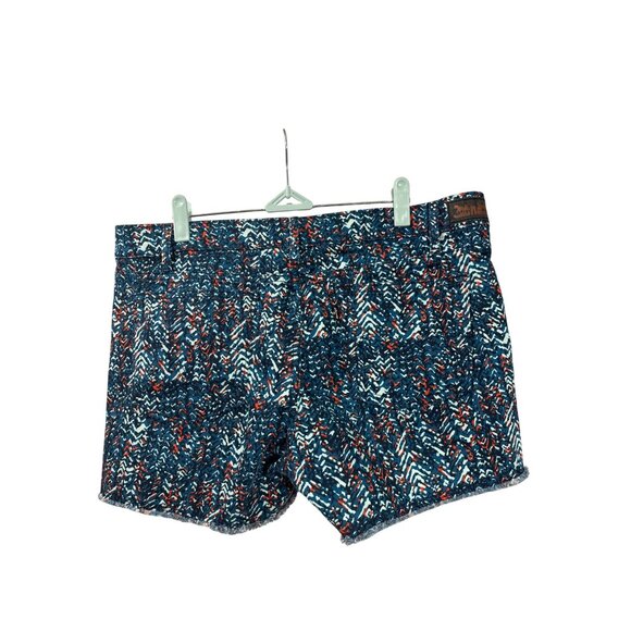 Levi's Womens Size 14 Multicolor Patterned Denim Shorts Abstract Raw Hem Cut Off - Picture 2 of 5
